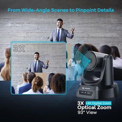 TONGVEO 3X Optical Zoom PTZ Camera AI Auto-Tracking HDMI USB 3.0 1080P 60fps Wide-Angle for Video Conference Business Meeting Live Streaming Online Learn with Zoom YouTube Teams OBS and More - color: Midnight