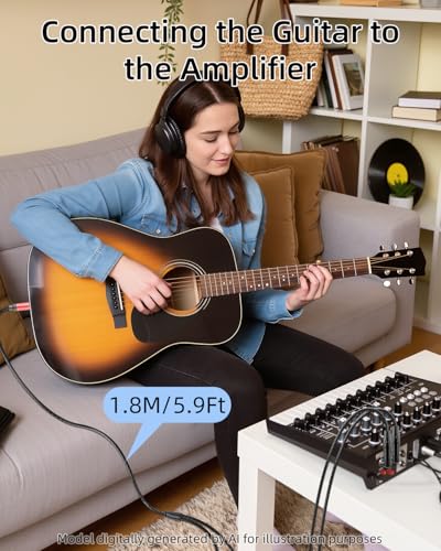 Guitar Cable 1/4 inch TRS Stereo to Right Angle Dual 1/4 inch TS Mono Insert Cable,Stereo Y Splitter Cable,6.35mm TRS Male to 90 Degree Dual 6.35mm TS Male Audio Cord(5.9FT/1.8M) - style: 6.35 TRS to 90 Dual 6.35 TS（5.9FT/1.8M）