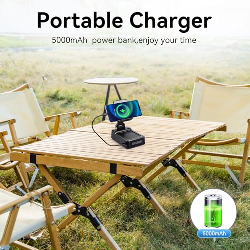 Birthday Gifts for Women Men, Foldable Adjustable Phone Stand with Bluetooth Speaker & 5000mAh Charger, HD Stereo Surround Sound Anti-Slip Holder for Home Office 1 Pack (Black) - size: L38