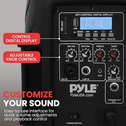 Pyle Active + Passive PA Systems - Dual 8inch 700 Watt Max Power Output Speaker with Microphone, Bluetooth Wireless Streaming, MP3/USB/SD/AUX Readers, Speaker Stands- Pyle PPHP849KT - size: 8 in