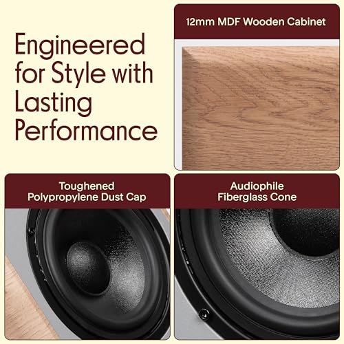 Pyle 5.25" Home Audio Speakers, 2-Way Passive Bookshelf, 200W Max Power, 1" Silk Dome Tweeter, Composite Woofer, Gold Plated 5 Way Binding Post, Rubber Surrounds, Beautiful Wood Grain Finish - Pair - color: Farmhouse Wood, size: 5.25 inch