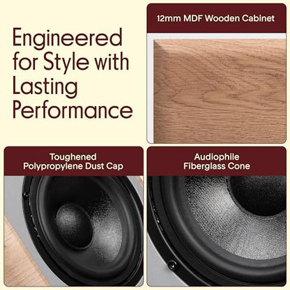 Pyle 5.25" Home Audio Speakers, 2-Way Passive Bookshelf, 200W Max Power, 1" Silk Dome Tweeter, Composite Woofer, Gold Plated 5 Way Binding Post, Rubber Surrounds, Beautiful Wood Grain Finish - Pair - color: Farmhouse Wood, size: 5.25 inch