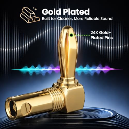 GEARit Right Angle Banana Plugs, 6 Pairs, 24K Gold-Plated, 14-20 AWG - color: Black and Red, size: Banana Plugs (90 Degree Right Angle - Flex Pin)