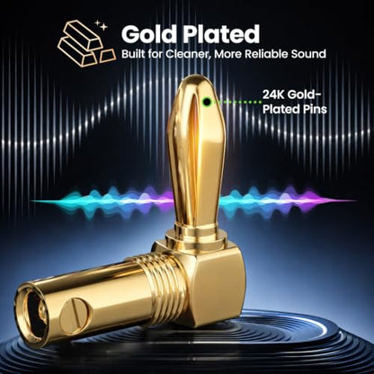 GEARit Right Angle Banana Plugs, 6 Pairs, 24K Gold-Plated, 14-20 AWG - color: Black and Red, size: Banana Plugs (90 Degree Right Angle - Flex Pin)