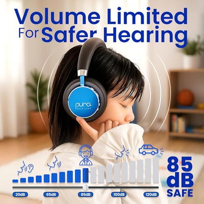 Puro Sound Labs BT2200 Plus Volume Limited Headphones for Kids - Bluetooth, Studio-Grade Audio, Over-Ear & Comfy Design, 20-Hour Battery Life, Easy to Connect Wireless Headphones for Kids, Blue & Pink