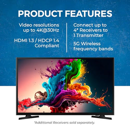 OREI 4K30Hz Wireless HDMI Receiver 165Ft, 5.24 GHz SSID Pairing, IR Support | HDMI Receiver Wireless – HDMI 1.4, HDCP 1.4, 10.2Gbps, IR Passback, 5GHz WiFi, SSID Pairing, Firmware Upgrade - size: 4K@30hz, style: RX Only