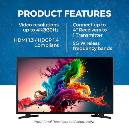 OREI Wireless HDMI Transmitter and Receiver 4K30Hz 165ft 1-Way IR Loop Out | HDMI Wireless Extender, Wireless HDMI Transmitter – 1-to-4 Support, 5GHz, Low Latency, SSID Pairing, 24/7 Operation - size: 4K@30hz, style: TX & RX Kit