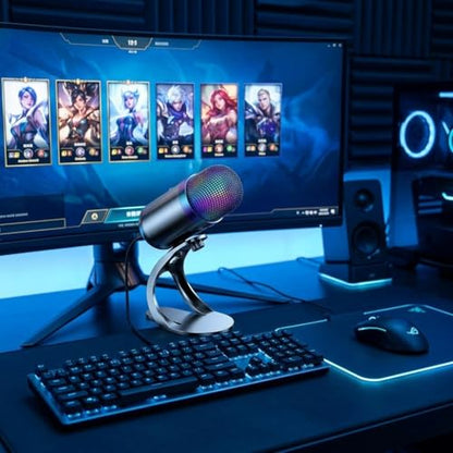 USB Condenser Microphone, Podcast Microphone, Plug and Play,Compact Gaming Streaming Dynamic Mic for Laptop Gaming PC, with RBG Lights - color: with RBG Lights