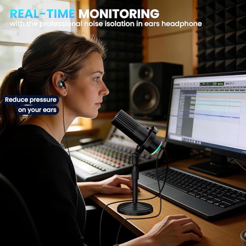 BASN USB/XLR SL2000 Dynamic Microphone and Bsinger 2nd Generation Dual Dynamic Drivers in Ear Monitor Headphones Set for Podcast, Live Streaming, Gaming Recording