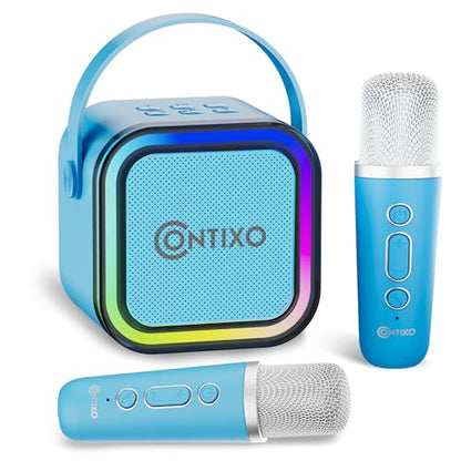 Contixo KS1 Mini Karaoke Machine for Kids with 2 Wireless Microphones, Blue | Portable Bluetooth Speaker, 2 Wireless Microphones, Dynamic Lights, Home Party Entertainment Toy - color: Blue
