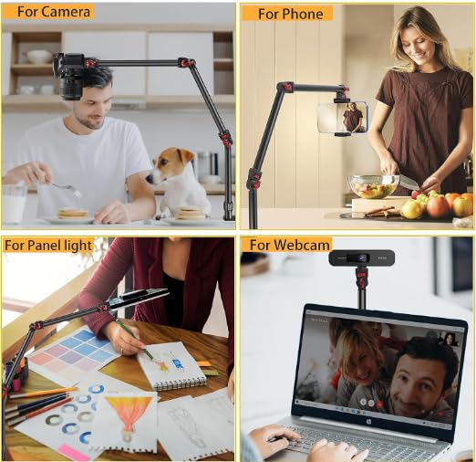 REFLEX CAMERA 37" Articulating Magic Arm Overhead Camera Mount – 3.3kg Load Capacity, Boom Arm with 1/4" Screws, 2-60mm Clamp Range Ideal for DSLR, Photography, Videography & Streaming