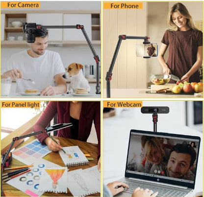 REFLEX CAMERA 37" Articulating Magic Arm Overhead Camera Mount – 3.3kg Load Capacity, Boom Arm with 1/4" Screws, 2-60mm Clamp Range Ideal for DSLR, Photography, Videography & Streaming