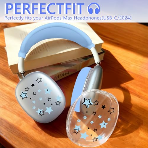 Silicone Case for AirPods Max Headphones, Clear Star Soft TPU Ear Cups Cover/Ear Pad Cover/Headband Protection for Apple AirPods Max USB-C/Lightning (2024/2020) (Blue) - color: Blue