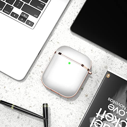 Maxjoy for AirPods Case, Cute AirPod Case Protective Hard AirPod 2 Cover for Women Men with Keychain for AirPods 2nd 1st Generation Charging Cover 2&1, White - color: White