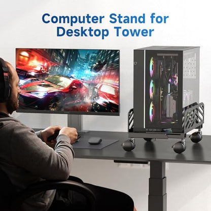 Suptek Computer Tower Stand,7.28 to 11.81 inch Wide Adjustable CPU Steel Rolling Stand,Under Desk or Floor Mobile CPU Stand Holder with Locking Caster Wheels,Gaming PC Holder, Black - style: PC Floor Mount