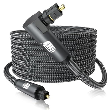 EMK 90 Degree Toslink Optical Cable 360 Degree Free-Rotating Plug Fiber Optic Cable S/PDIF Toslink Male to Male for Home Theater, Sound Bar, TV, PS4, Xbox,Grey (30ft/10m) - color: 90 Degree Design, size: 30ft/10m