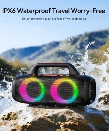 BassBloom Roar 1 Portable Bluetooth Speaker, 60W Powerful Sound JIKE Bass | IPX6 Waterproof, 24H Playtime, Bluetooth 5.4, TWS Pairing, RGB Party Lights, for Travel Outdoor Camping and Beach