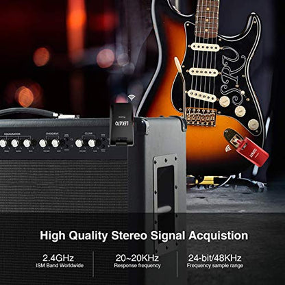 LEKATO 2.4GHz Wireless Guitar System - 6 Channels Rechargeable Wireless Transmitter & Receiver for Guitar & Bass, Stereo & Mono 1/4' & 1/8' 2 in 1 Plugs (Black & Red) - color: red