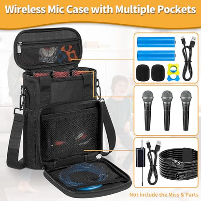 IBVIVIC 3 Slots Wireless Microphone Case with Foam, Mic Carrying Bags | Microphone Carrying Case with Shoulder Strap for Party, Singing (Black) - size: 3 Slots