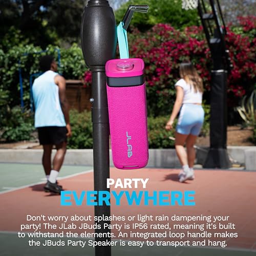 JLab, JBuds Party, Portable Bluetooth Speaker, Waterproof, RGB Lighting, Multi-Speaker Connection, Pink - color: Pink