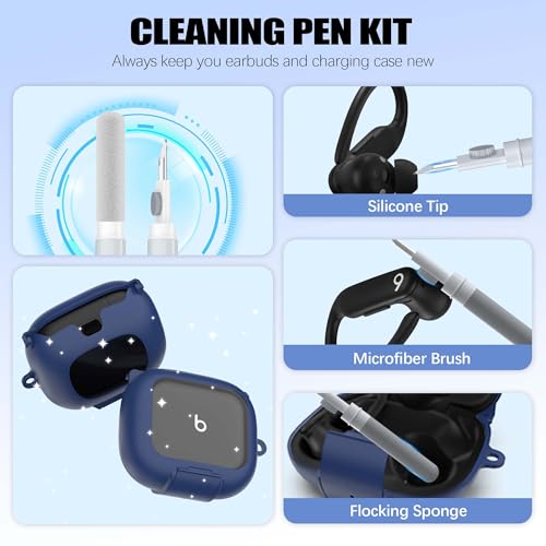 Secure Lock Case for Powerbeats Pro 2 with Phone Stand, LAKSDIURT Shockpoof Protection Cover Compatible with Beats Powerbeats Pro 2 Earbuds Clear Power Pro2 Case with Cleaner Kit & Keychain (Blue) - color: Blue