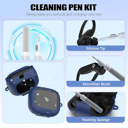 Secure Lock Case for Powerbeats Pro 2 with Phone Stand, LAKSDIURT Shockpoof Protection Cover Compatible with Beats Powerbeats Pro 2 Earbuds Clear Power Pro2 Case with Cleaner Kit & Keychain (Blue) - color: Blue