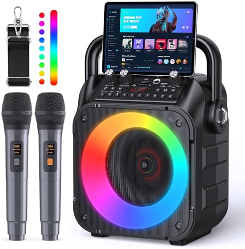 Karaoke Machine, Portable Bluetooth Speaker with 2 Wireless Microphones for Adults & Kids with Lights, Karaoke Microphone with PA System Supports USB/TF/REC/FM/AUX for Home Party Home System Packages - size: 2 Mics