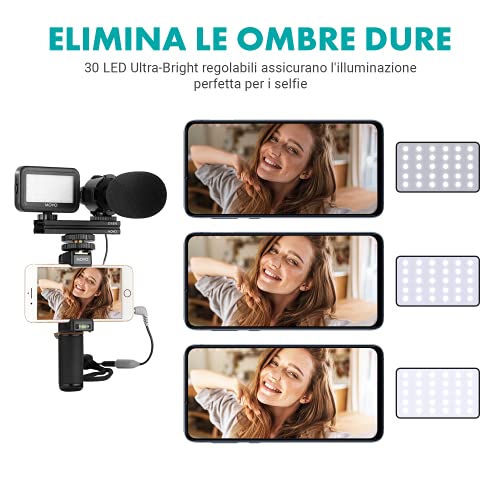 Movo V7+ YouTube Starter Kit - Vlogging Kit for iPhone with Tripod, Grip, Stereo Microphone, LED Light and Remote - Vlog Kit for iPhone 5, 5C, 5S, 6, 6S, 7, 8, X, XS or Samsung - iPhone Vlogging Kit