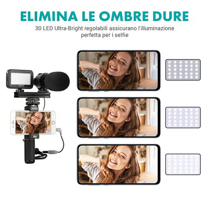 Movo V7+ YouTube Starter Kit - Vlogging Kit for iPhone with Tripod, Grip, Stereo Microphone, LED Light and Remote - Vlog Kit for iPhone 5, 5C, 5S, 6, 6S, 7, 8, X, XS or Samsung - iPhone Vlogging Kit