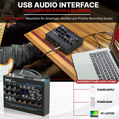 Pyle USB Audio Interface - MIC/LINE - Guitar - AUX Stereo & RCA Inputs - Preset 24 Digital Effects - Phantom Power - Phone/Stereo/Monitor/Headphone Outputs - For Computer Playing & Recording - PMUX9 - style: Interface Digital