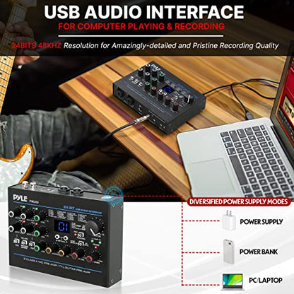 Pyle USB Audio Interface - MIC/LINE - Guitar - AUX Stereo & RCA Inputs - Preset 24 Digital Effects - Phantom Power - Phone/Stereo/Monitor/Headphone Outputs - For Computer Playing & Recording - PMUX9 - style: Interface Digital