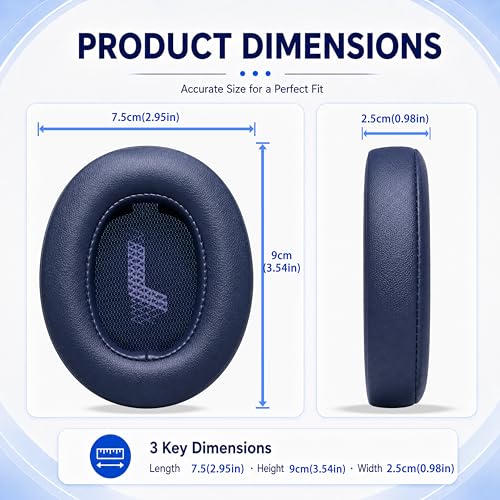 Replacement Ear Pads for JBL Live 500BT/Live 500 BT Headphone, Extra Thick Cushions, Ear Cups Cover, Soft Leather＆Memory Foam Headset Earpads (Blue) - color: Blue