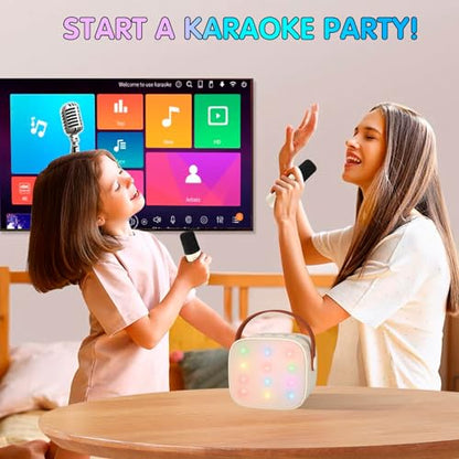 YLL Mini Karaoke Machine with 2 Wireless Microphones for Kids Adults, Portable Bluetooth Speaker Gift for Girls Boys Toys 3, 4, 5, 6, 7, 8, 10, 12+ Years Old Teens Birthday Home Family Party (Cream) - color: Cream