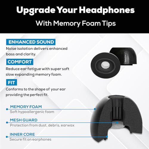 SFAir-1-2 Pro S/M/L - Memory Foam Earbud Tips - 3 Pairs - Black | Fits Airpods Pro 1 & 2, One Pair Lasts up to 4 weeks, Fits in Charging Case - size: Assorted S/M/L - AirPods Pro 1&2