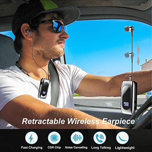 Retractable Wireless Headset Headphone Stereo Earphone V5.0 Noise Cancelling Mic Clip on Earpiece Comfortable HandsFree Headset 20Hrs Talking Time Sports Business Trucker Driver Earbud - color: Light Gray