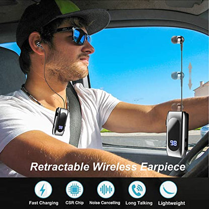 Retractable Wireless Headset Headphone Stereo Earphone V5.0 Noise Cancelling Mic Clip on Earpiece Comfortable HandsFree Headset 20Hrs Talking Time Sports Business Trucker Driver Earbud - color: Light Gray