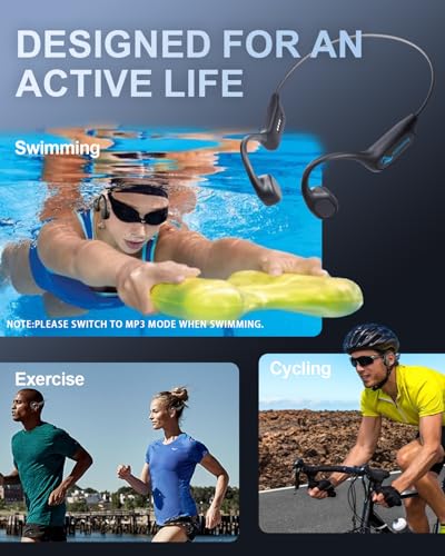 Swimming Headphones Bone Conduction Bluetooth 6.0 IPX8 Waterproof 32G MP3 | Open-ear comfort,clear audio in water,phone-free playlists,secure fit with caps and goggles,stable above-water pairing - color: Black