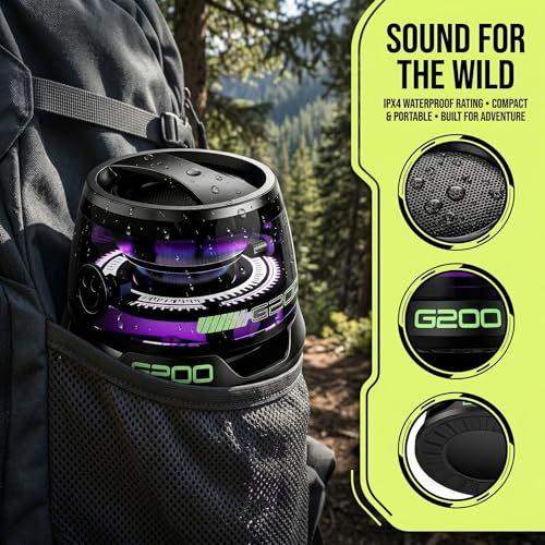 G200 Black Mini Magnetic Bluetooth Speaker with Kickstand | IPX4 Waterproof, Full-Range Stereo Sound, TWS Pairing, RGB Lights, Grad Gift, Travel, Cycling, Hiking, Golf, Gym Yoga, Beach - color: Black