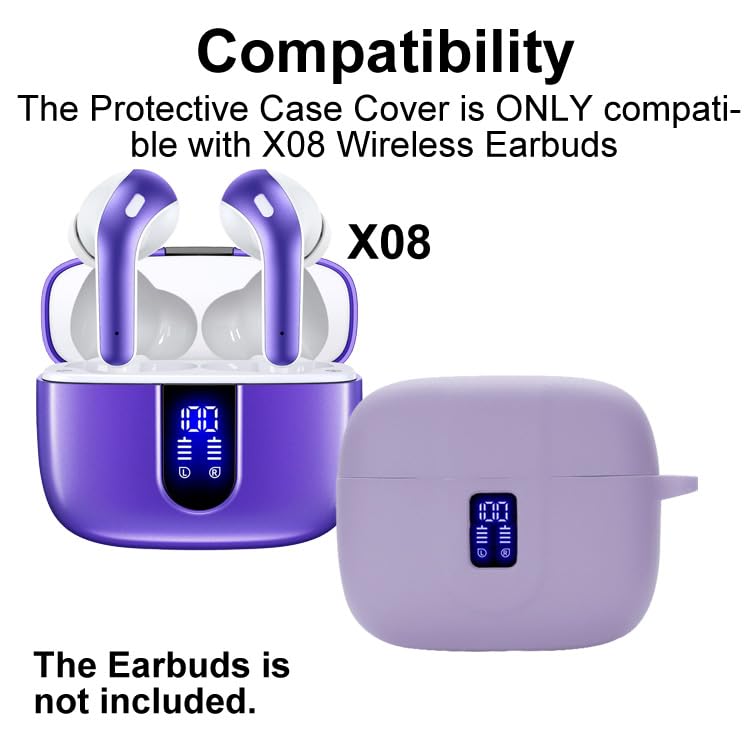 Silicon Case Cover Compatible with TAGRY X08 and ZIUTY A1 Wireless Earbuds, Protective Case with keychain, with Window for LED Display, Purple