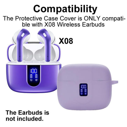 Silicon Case Cover Compatible with TAGRY X08 and ZIUTY A1 Wireless Earbuds, Protective Case with keychain, with Window for LED Display, Purple