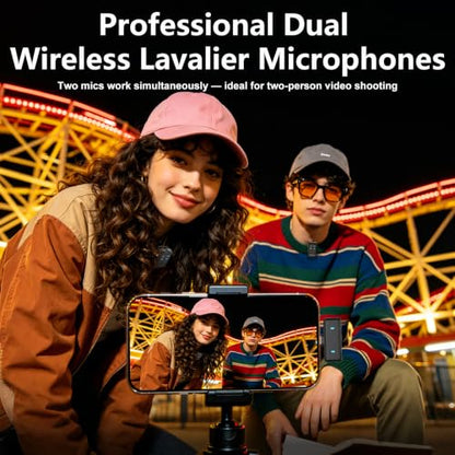 Wireless Lavalier Microphone for iPhone & Android with Charging Case - color: Light black