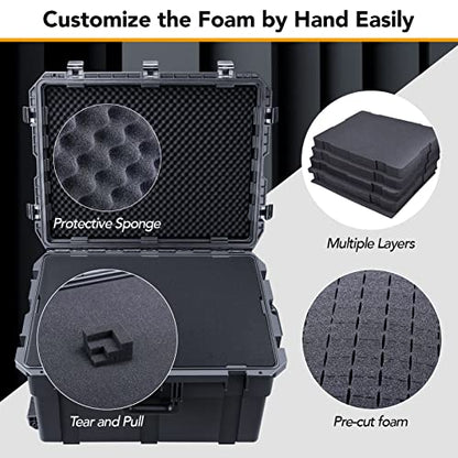 Lykus HC-7240 Hard Case with Wheels and Foam, Inner Size 25.7*19.49*14.96in | IP67 Waterproof, Pluckable Foam, Suitable for Cameras, Lenses, Electronic Equipment and More - size: HC-7240: 31.1x24.41x18.5 inch