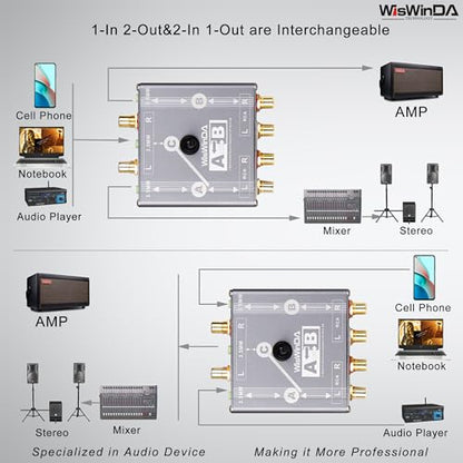 Pro RCA AUX Passive A/B Switch Box Passive Reversible Operation Design Balanced Stereo Audio Switcher with Durable Aluminum Alloy Case Support RCA/AUX 3.5mm 1/8” Input - size: RCA+AUX A/B Switch
