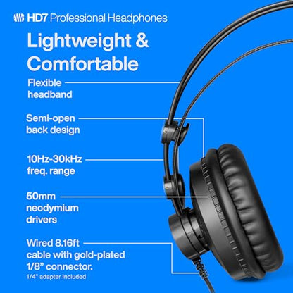 PreSonus HD7 Professional Monitoring Headphones - color: Black, style: HD7