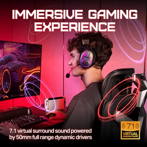 OXS Storm G2 Wireless Gaming Headsets, 7.1 Virtual Surround Sound, 3 EQ Modes, 2.4G Low Latency, 50mm Driver, 40H Playtime, RGB Light, Bluetooth 5.3, Compatible with PC, Console, Mobile, Black - color: Black