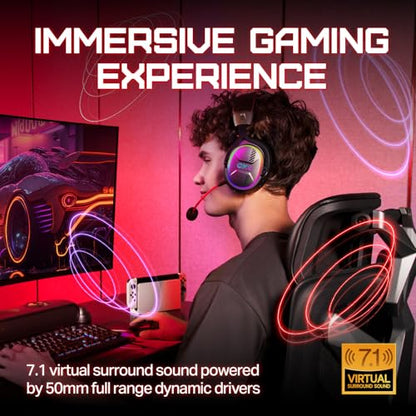 OXS Storm G2 Wireless Gaming Headsets, 7.1 Virtual Surround Sound, 3 EQ Modes, 2.4G Low Latency, 50mm Driver, 40H Playtime, RGB Light, Bluetooth 5.3, Compatible with PC, Console, Mobile, Black - color: Black