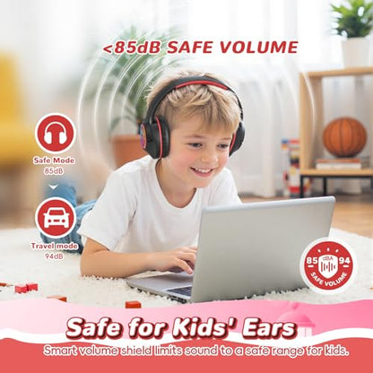 Kids Bluetooth Headphones, 85H Playtime for Toddler Boys, Black with LED - color: Black