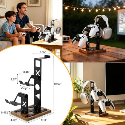 Gaming Headset Stand Game Headphone Organizer Controller Holder for Gamepad | Gaming Headphones Stand Gamepad Organizer Game Earphone Hanger Controller Hook for Desktop,Gaming Desk Accessories Black