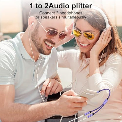 3.5mm Audio Splitter, Male to Female Headphone & Microphone Jack Adapter | 3.5mm Hi-Fi Stereo Aux Extension Cable for Earphones Compatible with PS4 PS5 Xbox Switch PC Gaming Headsets Phone Tablet - color: purple