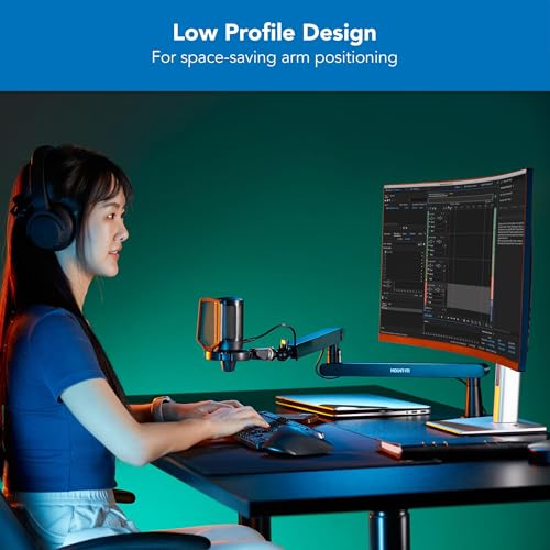 Mount-It! Mic Arm, Microphone Boom Arm, Adjustable Full Motion Mic Desk Mount, for Streaming, Gaming, Podcast, Recording, 3/8" and 5/8" Compatible, Low Profile Design, Height up to 27.8", Black
